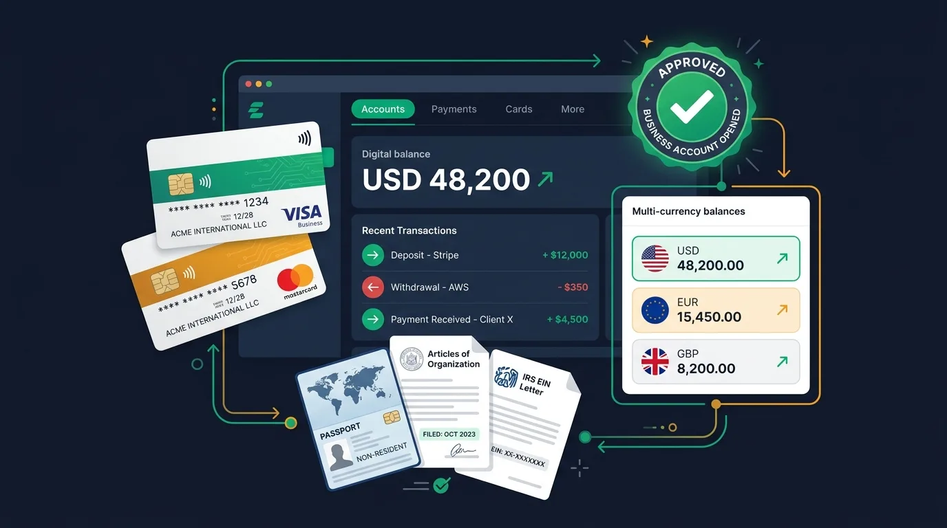 Cuentas bancarias en EE. UU. para LLC de no residentes — apertura remota con Mercury, Wise, Relay y Payoneer