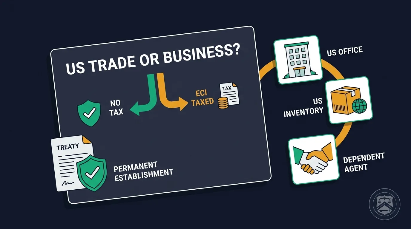 When a US LLC owes US tax: the US-trade-or-business test, effectively connected income, and the treaty permanent-establishment overlay