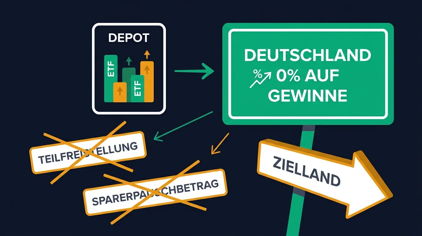 ETF-Besteuerung nach der Auswanderung: deutsches Depot, Wegfall von Teilfreistellung und Sparerpauschbetrag und welches Land jetzt besteuert