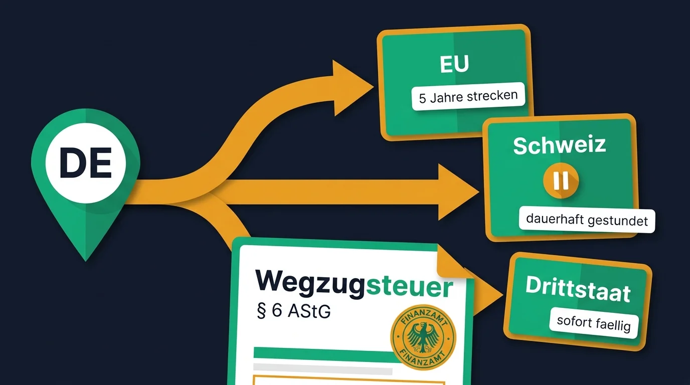 Wegzug nach Zielland: drei Wege von Deutschland in die EU, die Schweiz oder einen Drittstaat mit den jeweiligen steuerlichen Folgen