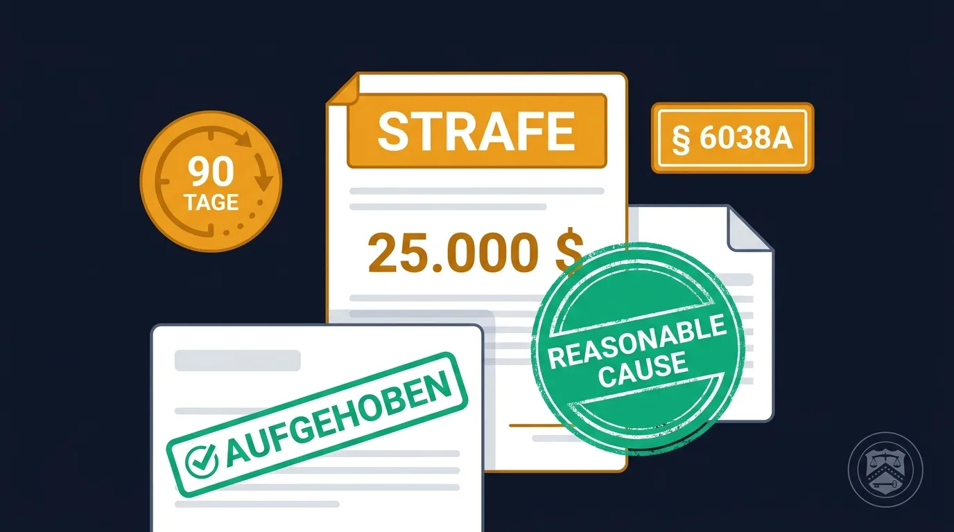 Form 5472 zu spät: ein IRS-Strafbescheid über 25.000 Dollar, die 90-Tage-Frist und der Weg über Reasonable Cause zur Aufhebung
