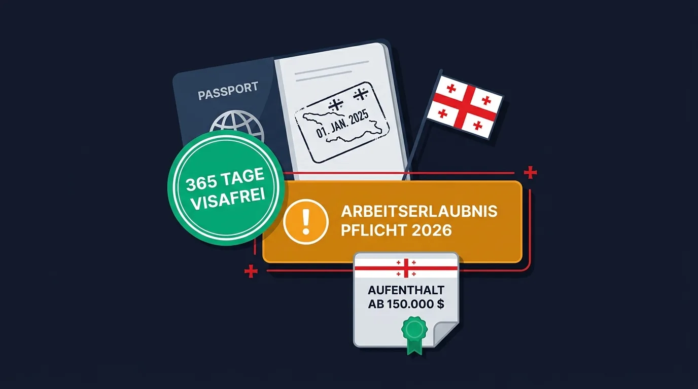Georgien Aufenthalt: 365 Tage visafrei, die neue Arbeitserlaubnis-Pflicht 2026 und die Aufenthaltsgenehmigungen im Überblick
