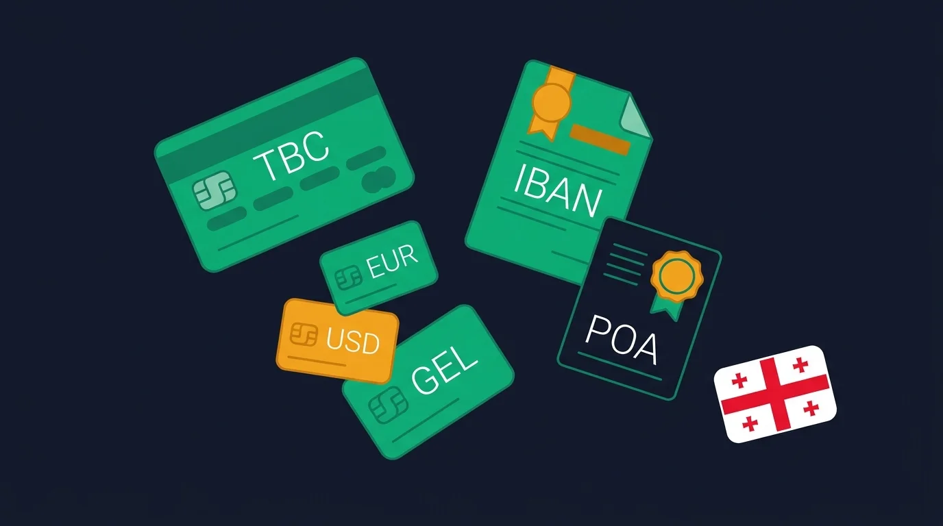A Georgian bank account at TBC: sub-accounts in EUR, USD and GEL, a Visa card and a Georgian IBAN
