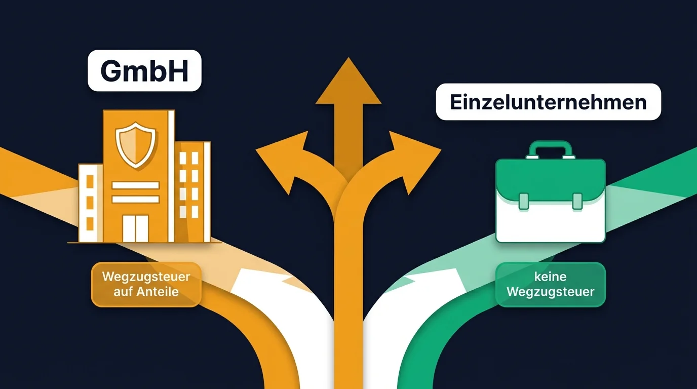 GmbH gegenüber Einzelunternehmen: Haftung, Besteuerung und Folgen für einen späteren Wegzug im Vergleich