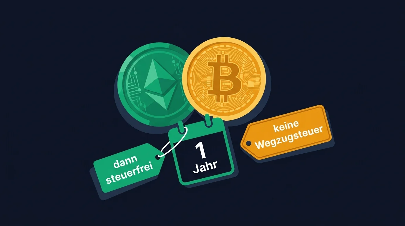 Krypto und Auswandern: Ein-Jahres-Haltefrist, keine Wegzugsbesteuerung auf Coins und Besteuerung nach dem Wohnsitz