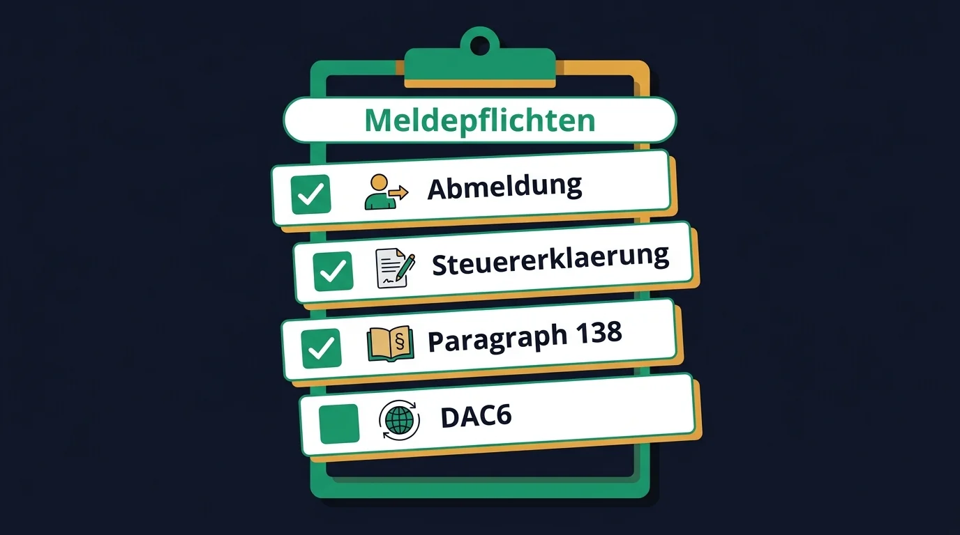 Meldepflichten beim Auswandern: Abmeldung, letzte Steuererklärung, Meldung von Auslandsbeteiligungen und DAC6