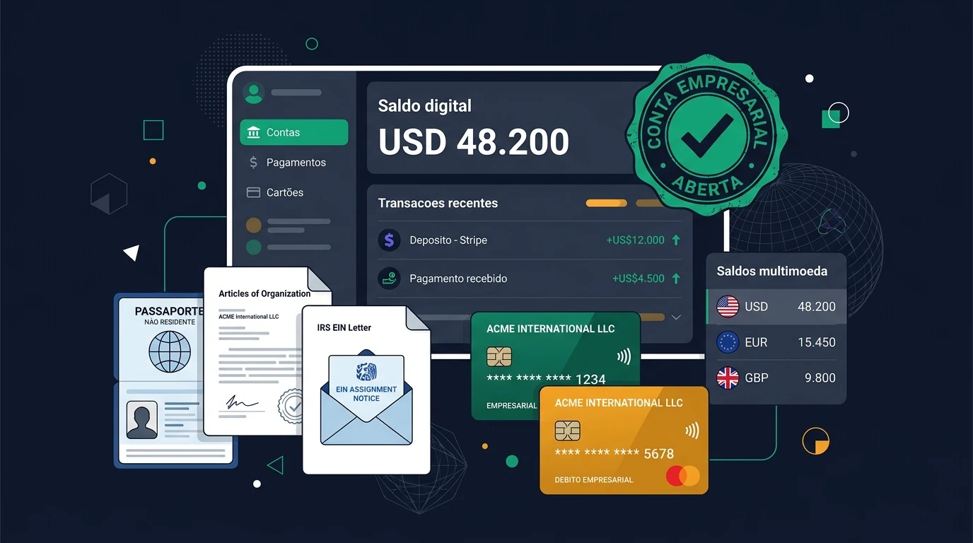 Contas bancárias nos EUA para LLC de não residentes, abertura remota com Mercury, Wise, Relay e Payoneer