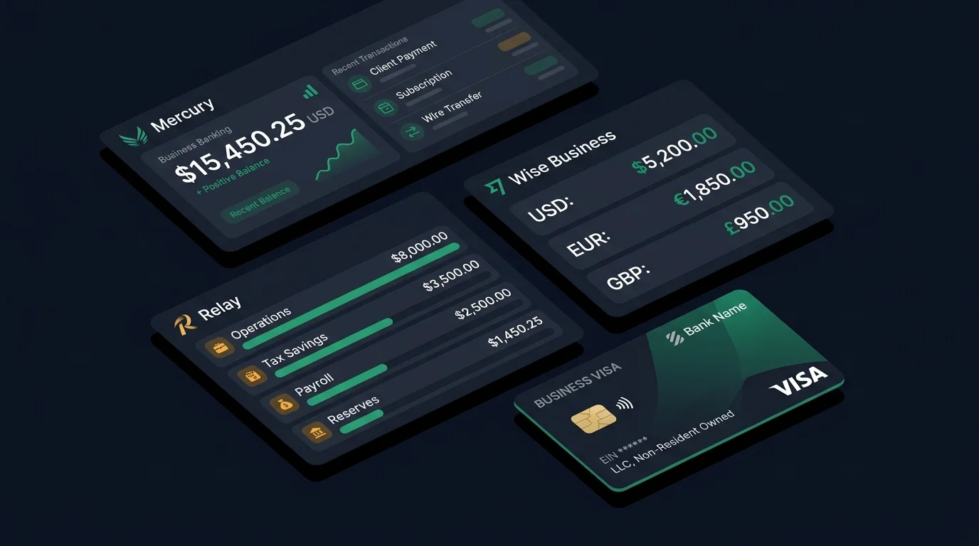 US-Business-Banking für die LLC: Mercury, Relay und Wise Business Dashboards mit EIN, Karte und Multi-Currency-Konten im Vergleich