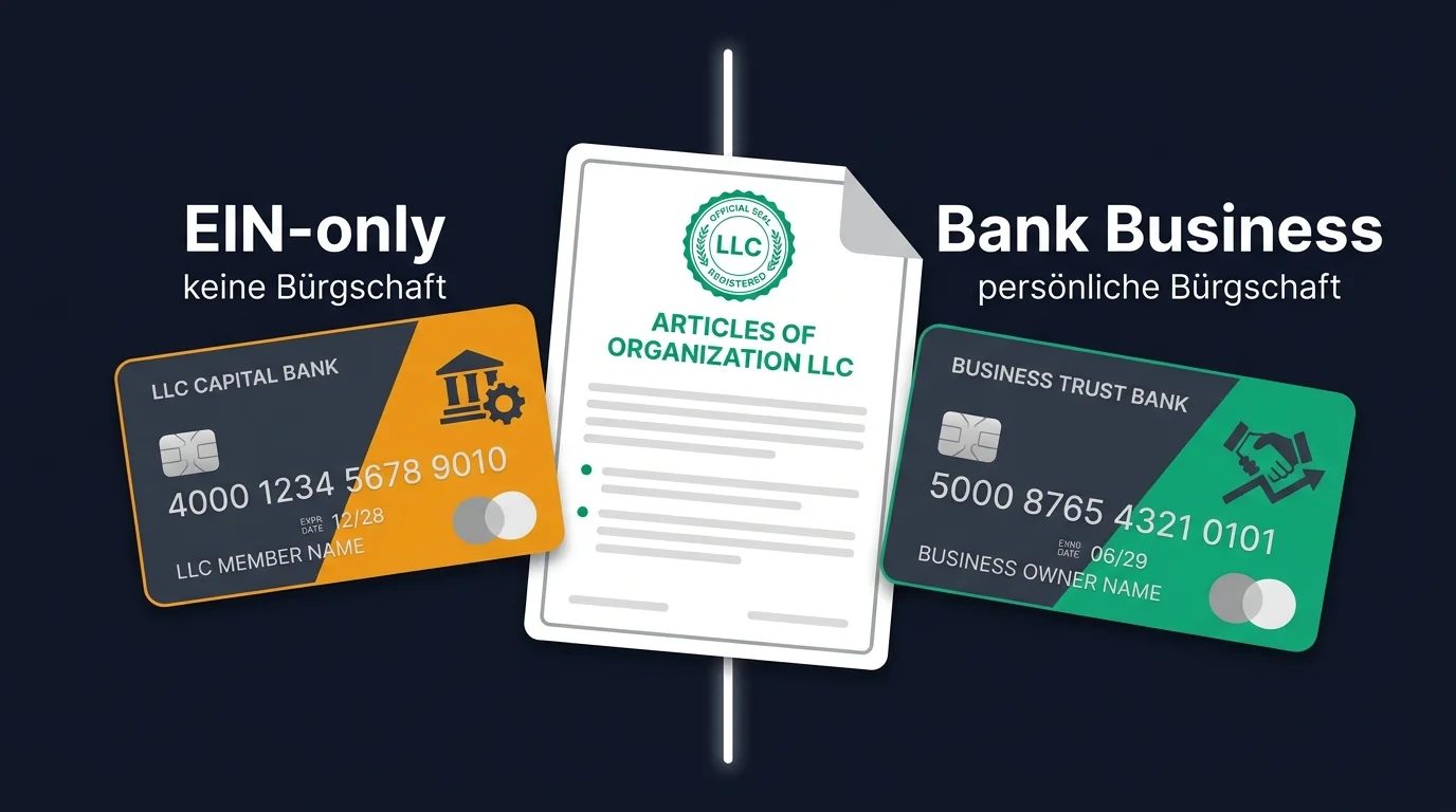 US-Business-Kreditkarten: EIN-only-Firmenkarte ohne Bürgschaft gegenüber klassischer Bank-Business-Card mit persönlicher Haftung