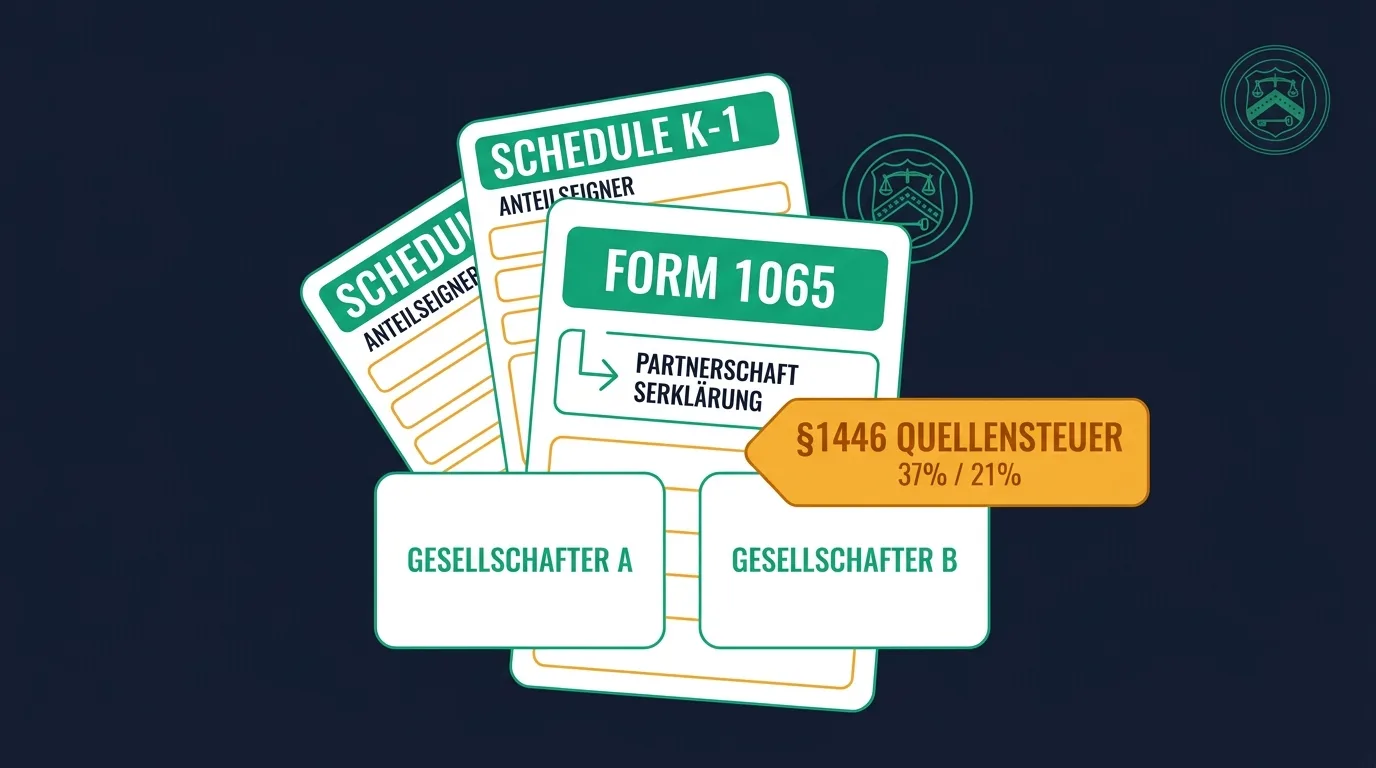 US-LLC mit mehreren Gesellschaftern: die Partnership-Erklärung Form 1065, ein Schedule K-1 je ausländischem Gesellschafter und die Quellensteuer nach Paragraf 1446