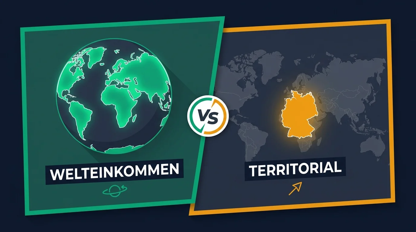 Welteinkommensprinzip gegenüber Territorialprinzip: weltweite Besteuerung versus nur lokale Einkünfte